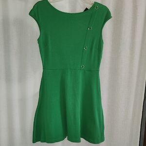 New York & Company Vibrant Green Dress with Button Accent